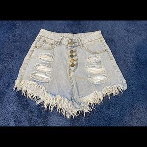 Button fly frayed denim shorts from SHEIN